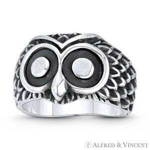 Owl Animal Charm Knowledge & Wisdom Totem Ring in 925 Sterling Silver - Size 7